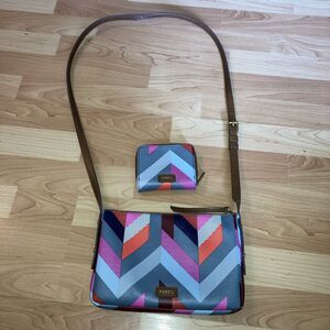 2pc Fossil Gemma Geometric Pebbled Leather Crossbody Bag w/ Matching Wallet